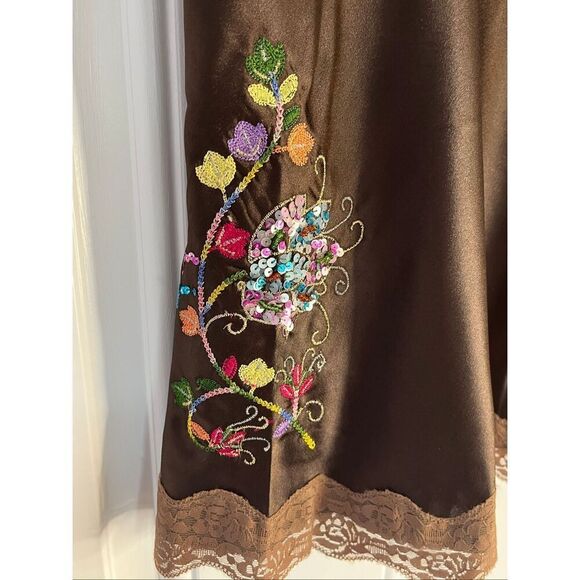 Brand New Magazine Women's Large Brown 100% Silk Embroidered BOHO Cami Camisole - Picture 2 of 8